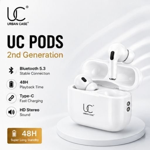 Split-1.jpg UC Urban Case UC Pods 2nd Generation TWS Earbuds | Bluetooth 5.3 | Type-C Fast Charging | 48 Hours Playback | ENC Stereo Sound | Touch Control | White