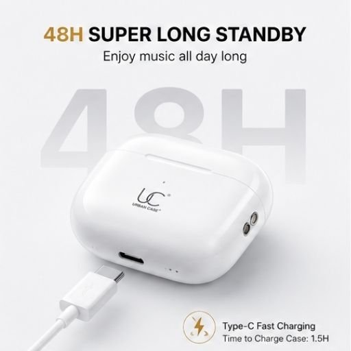 Split-2.jpg UC Urban Case UC Pods 2nd Generation TWS Earbuds | Bluetooth 5.3 | Type-C Fast Charging | 48 Hours Playback | ENC Stereo Sound | Touch Control | White