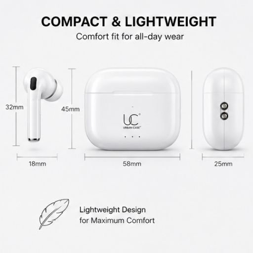 Split-5.jpg UC Urban Case UC Pods 2nd Generation TWS Earbuds | Bluetooth 5.3 | Type-C Fast Charging | 48 Hours Playback | ENC Stereo Sound | Touch Control | White