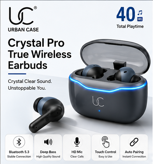 grid-piece-1-1-15.png UC Urban Case Crystal Pro True Wireless Earbuds | Bluetooth 5.3 | 40H Battery Backup | HD Stereo Sound | Smart Touch Control | Crystal Grey