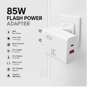 UC Urban Case 85W Flash Power Adapter | USB-C PD + USB-A Fast Charger | SuperVOOC, QC & PD Support | Dual Port Wall Charger | White