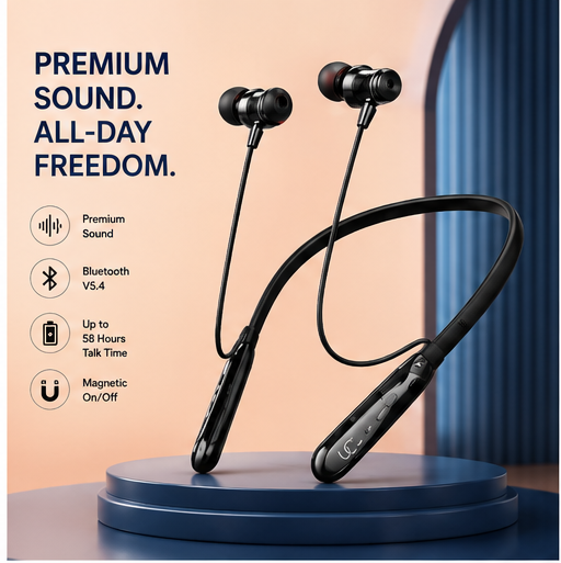 UC Urban Case UBT-12 Wireless Bluetooth Neckband Earphones | 100H Playback | Bluetooth 5.4 | USB Type-C Fast Charging | Magnetic Earbuds | Black