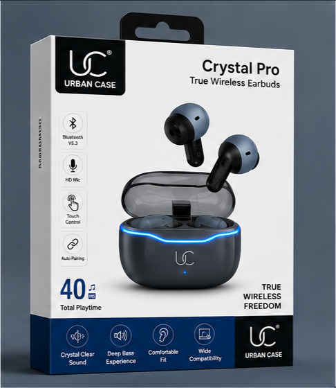 grid-piece-1-2-15.png UC Urban Case Crystal Pro True Wireless Earbuds | Bluetooth 5.3 | 40H Battery Backup | HD Stereo Sound | Smart Touch Control | Crystal Grey