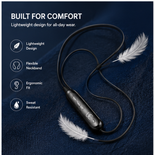 UC Urban Case UBT-12 Wireless Bluetooth Neckband Earphones | 100H Playback | Bluetooth 5.4 | USB Type-C Fast Charging | Magnetic Earbuds | Black